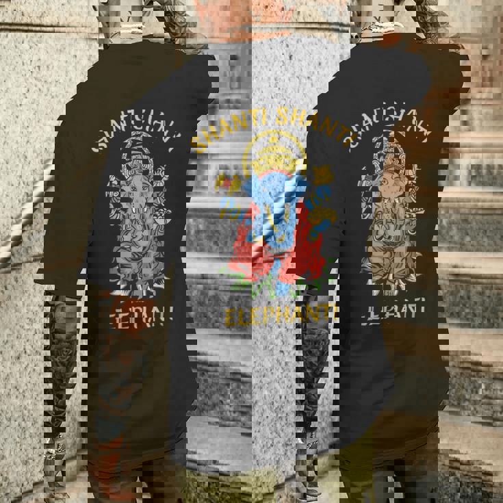 ガネーシャ ヨガ シャンティ 象 ブッダ 象 メンズTシャツ バックプリント 彼への贈り物