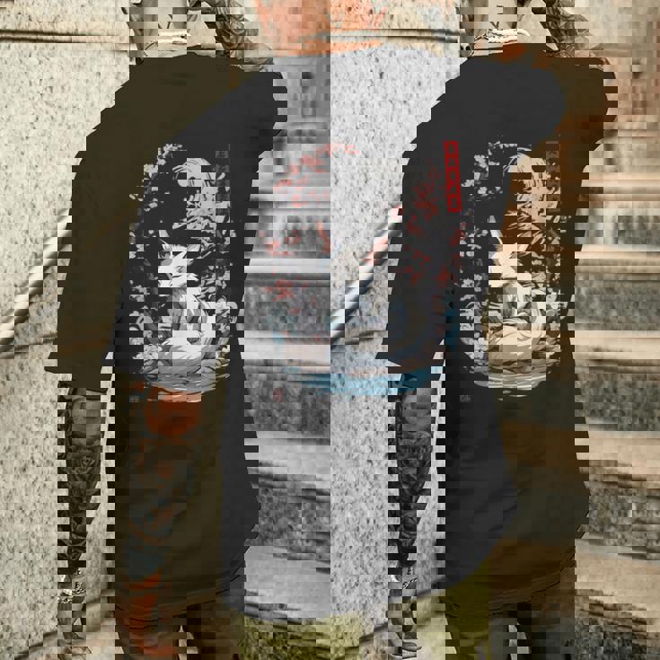 キツネ 妖怪 白狐 幽霊 浮世絵 ヴィンテージ メンズTシャツ バックプリント 彼への贈り物