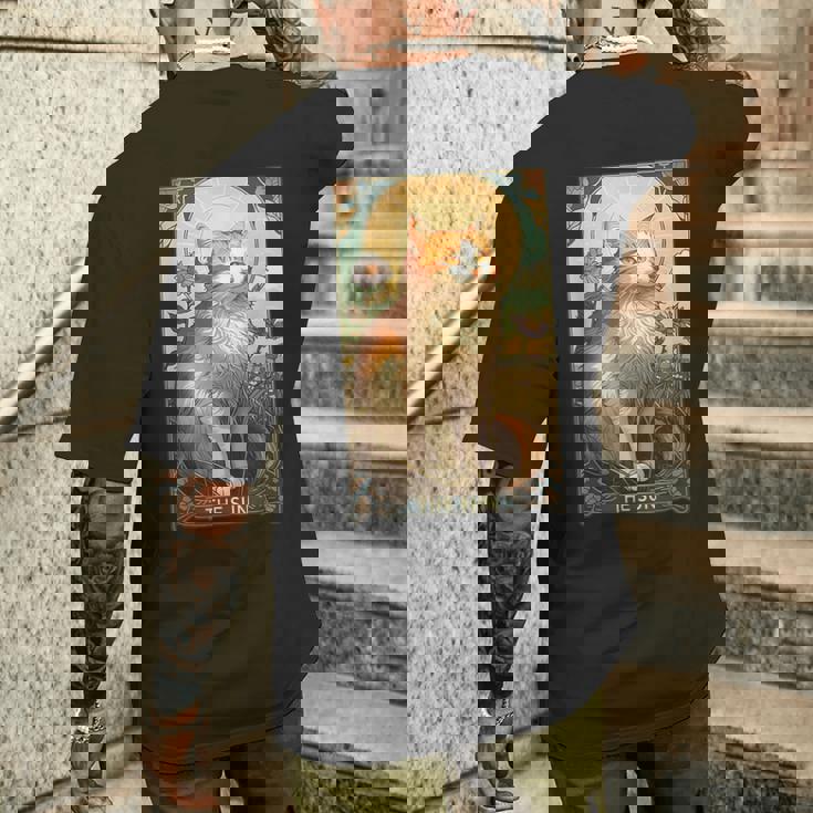 キャットタロットカード、サンタロットカード、アールヌーボーtシャツ メンズTシャツ バックプリント 彼への贈り物