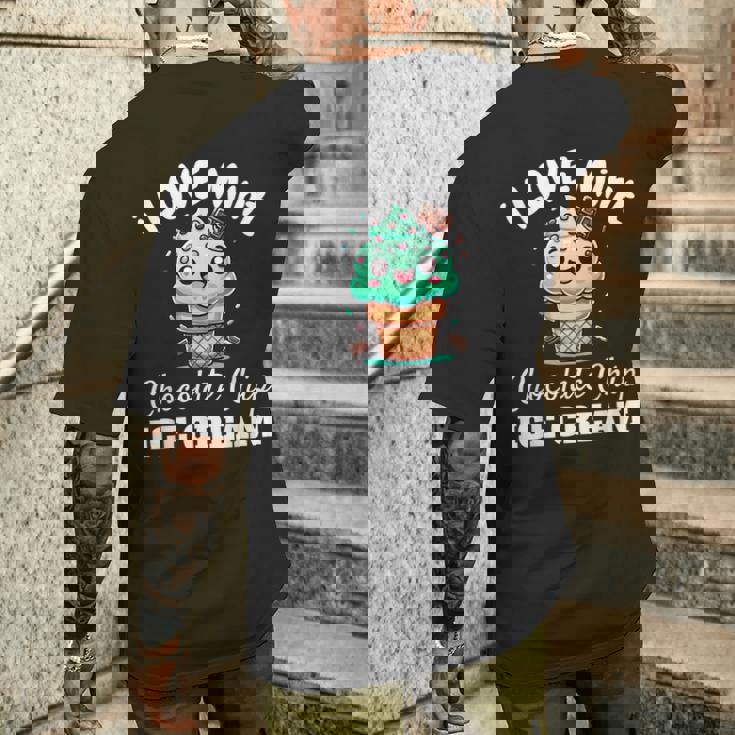 キュート アイラブミント チョコチップス アイスクリーム好き 夏 パーティー メンズTシャツ バックプリント 彼への贈り物