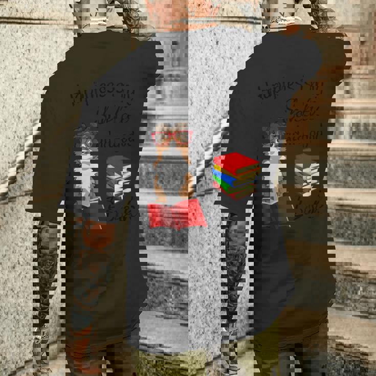 キュート・ハピネス・イズ・シェルティー・アンド・ブックス・シェルティー・マム メンズTシャツ バックプリント 彼への贈り物