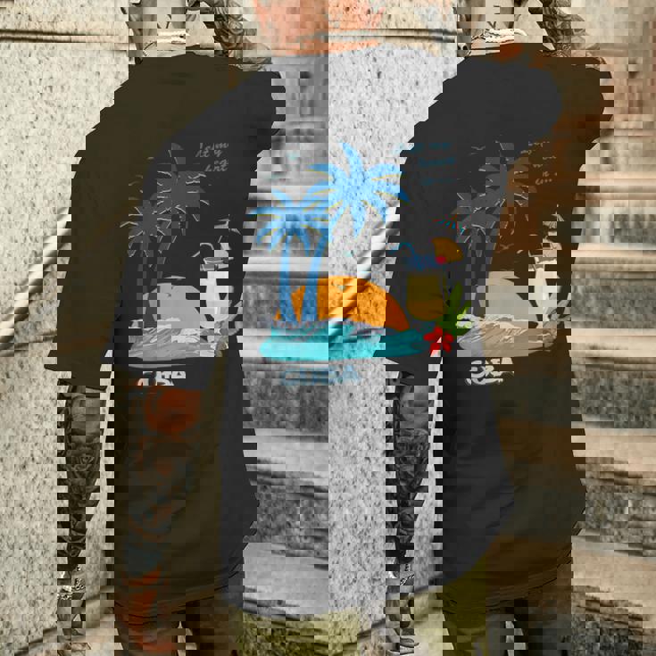 キューバ 熱帯の風景 ハバナ ギフト お土産 カリブ海 ヤシの木 冒険 メンズTシャツ バックプリント 彼への贈り物