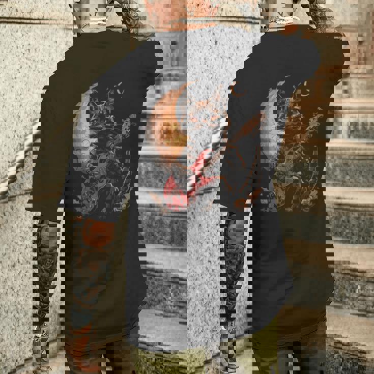 ギターを弾くロックキャット 面白いロックミュージックギター猫 メンズTシャツ バックプリント 彼への贈り物