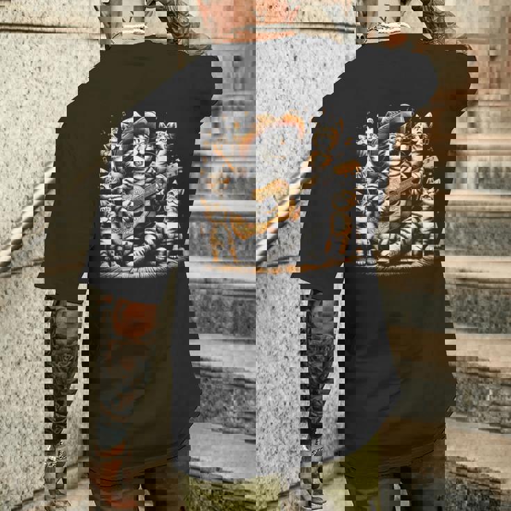 ギターを弾く猫 面白いロックミュージックギター猫 メンズTシャツ バックプリント 彼への贈り物