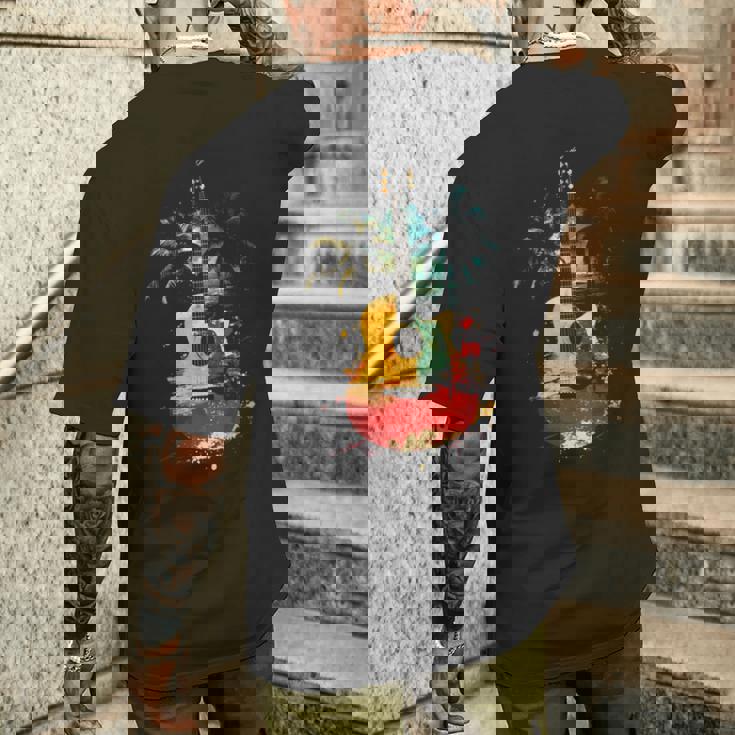 ギタープレーヤー ヤシの木 レゲエ 音楽 ギタリスト ミュージシャン 長袖tシャツ メンズTシャツ バックプリント 彼への贈り物