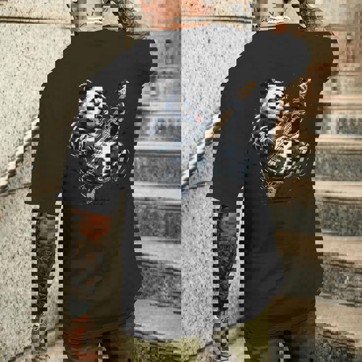 ギター付きパンダ グラフィック パンダ愛好家 パンダ ベース演奏 メンズTシャツ バックプリント 彼への贈り物