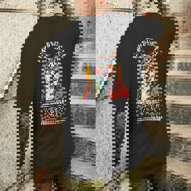 ギャングスタ ハスキー 犬 飼い主 犬 ラブ ハスキー かわいい シベリアンハスキー メンズTシャツ バックプリント 彼への贈り物