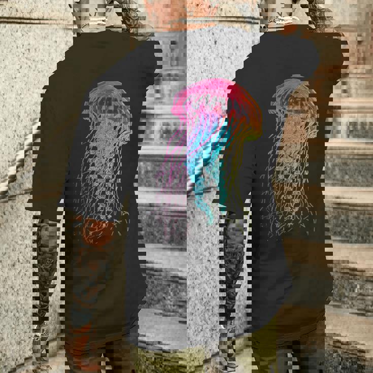 クラゲ カラフル ファンタジー 動物 アート グラフィック クラゲ メンズTシャツ バックプリント 彼への贈り物