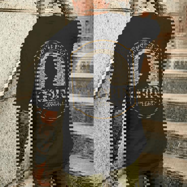 クラシカル ピアニスト ピアノ生活 音楽 発表会 ギフト ショパン メンズTシャツ バックプリント 彼への贈り物