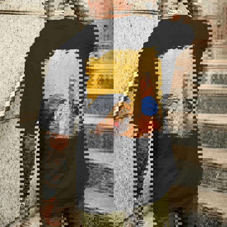 クラシックブルーヨーヨーの猫 メンズTシャツ バックプリント 彼への贈り物