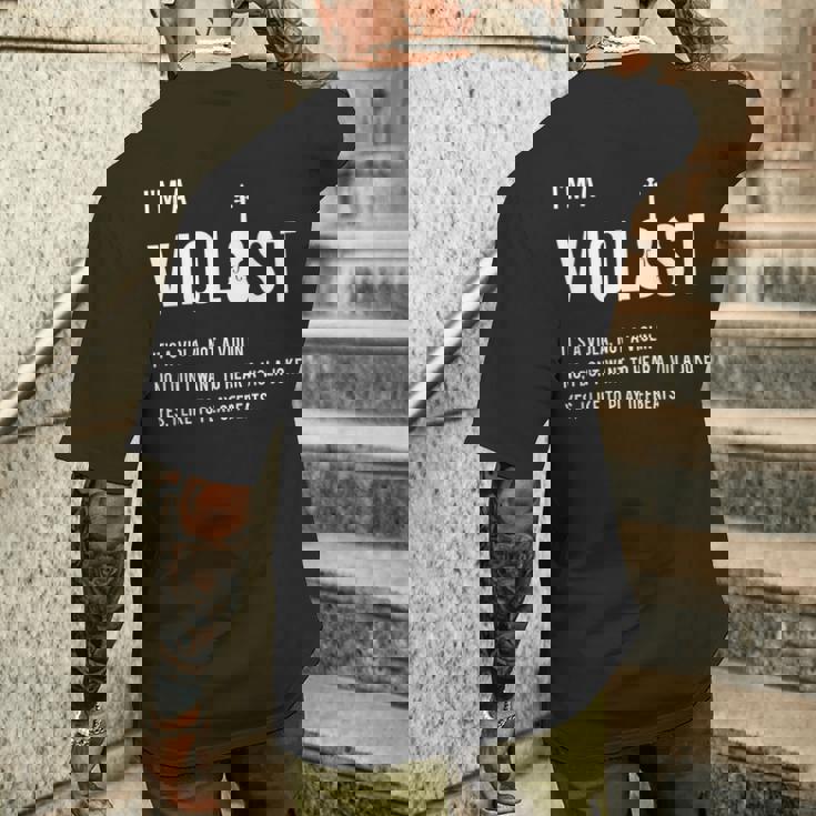 クラシック音楽 音楽好き ヴィオラ好き おもしろ ヴィオラ奏者 ヴィオラ ジョーク ビオラ メンズTシャツ バックプリント 彼への贈り物