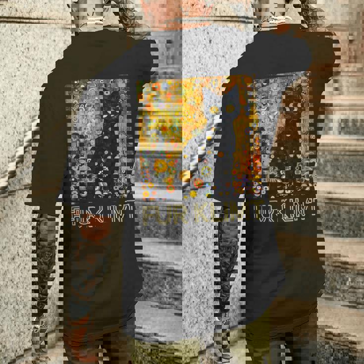 クリムト絵画の黒猫、猫好き、アーティスト美術学生 メンズTシャツ バックプリント 彼への贈り物