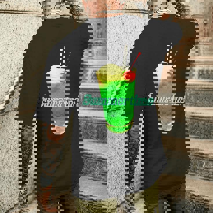 クリームソーダ・夏【 サマータイム 】メロンソーダ 緑 リゾート・夏 大好き 昭和 レトロ メンズTシャツ バックプリント 彼への贈り物