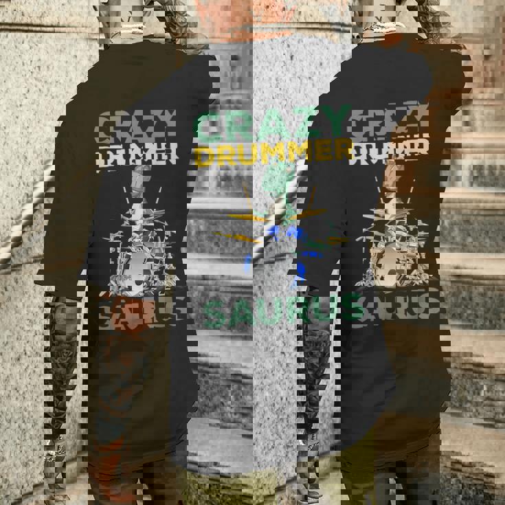 クレイジードラマー ザウルス ドラムプレーヤー ドラム 音楽プレーヤー 恐竜 メンズTシャツ バックプリント 彼への贈り物