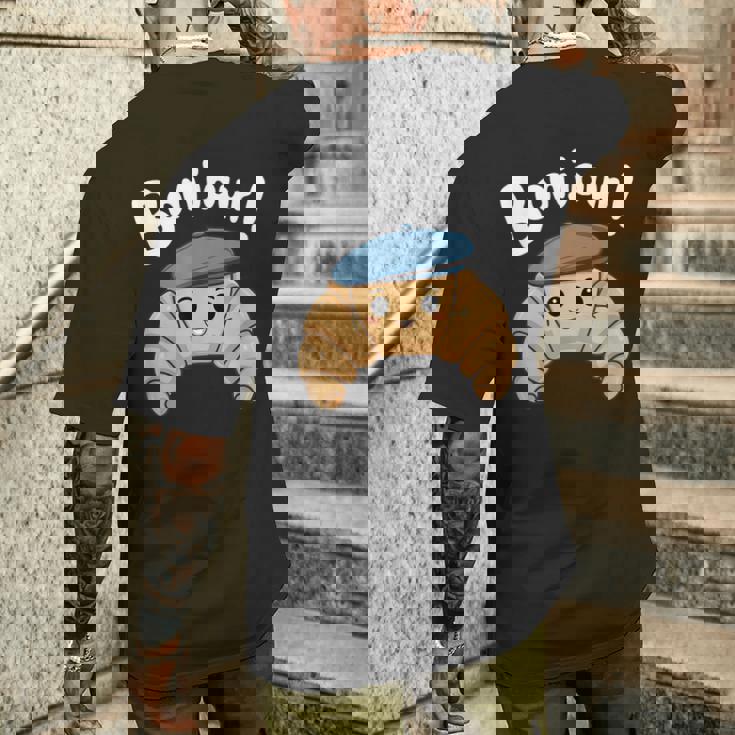 クロワッサン ボンジュール フレンチ 挨拶 フランス ベーキング 朝食 メンズTシャツ バックプリント 彼への贈り物