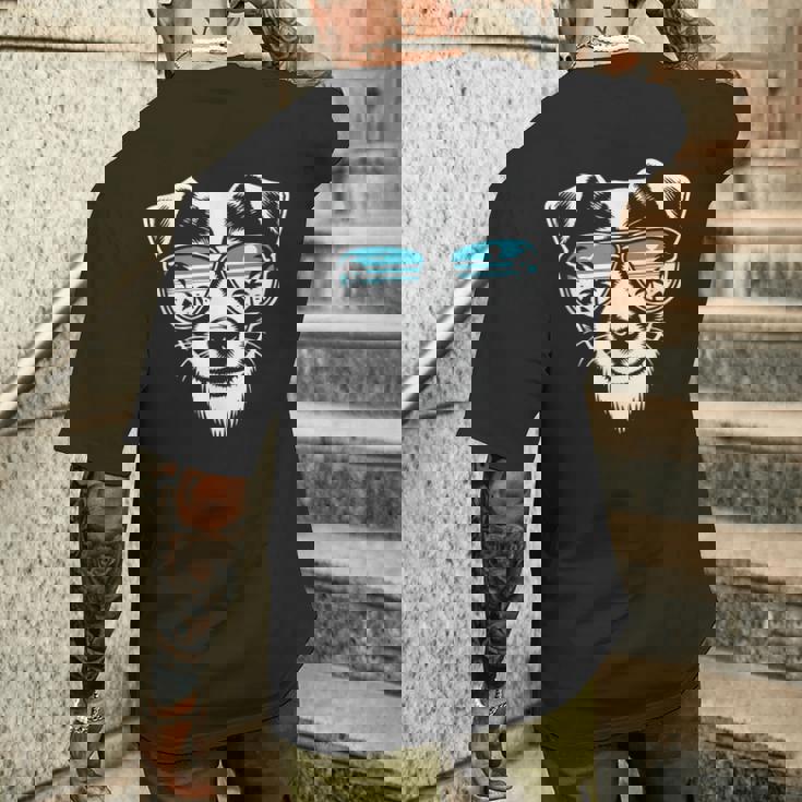 クールなジャック ラッセル テリア犬サングラス グラフィック デザイン メンズTシャツ バックプリント 彼への贈り物