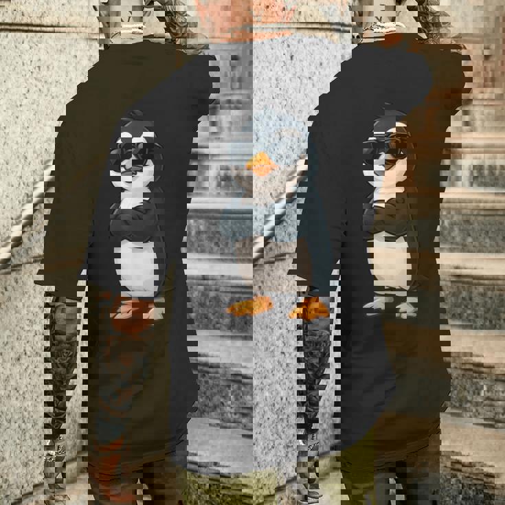 クールなペンギン漫画面白い動物サングラス付き メンズTシャツ バックプリント 彼への贈り物