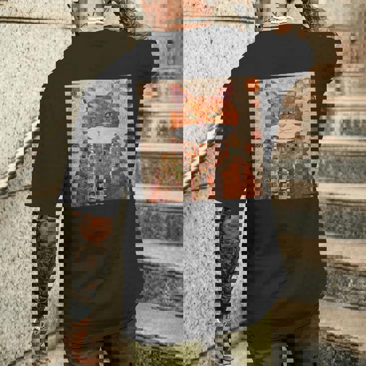 グスタフ・クリムト 幾何学模様の猫 メンズTシャツ バックプリント 彼への贈り物