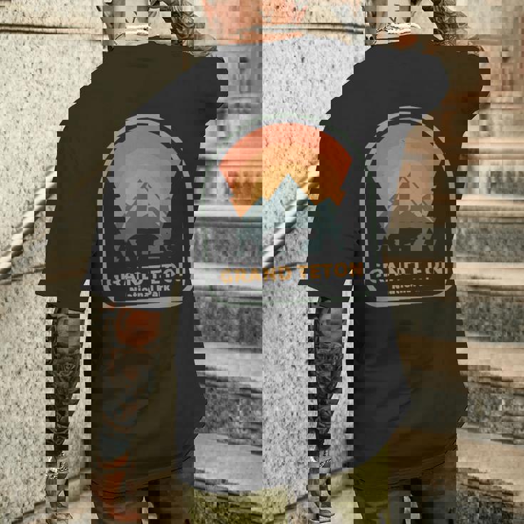 グランドティトン国立公園 レトロサンセット ヴィンテージ メンズTシャツ バックプリント 彼への贈り物