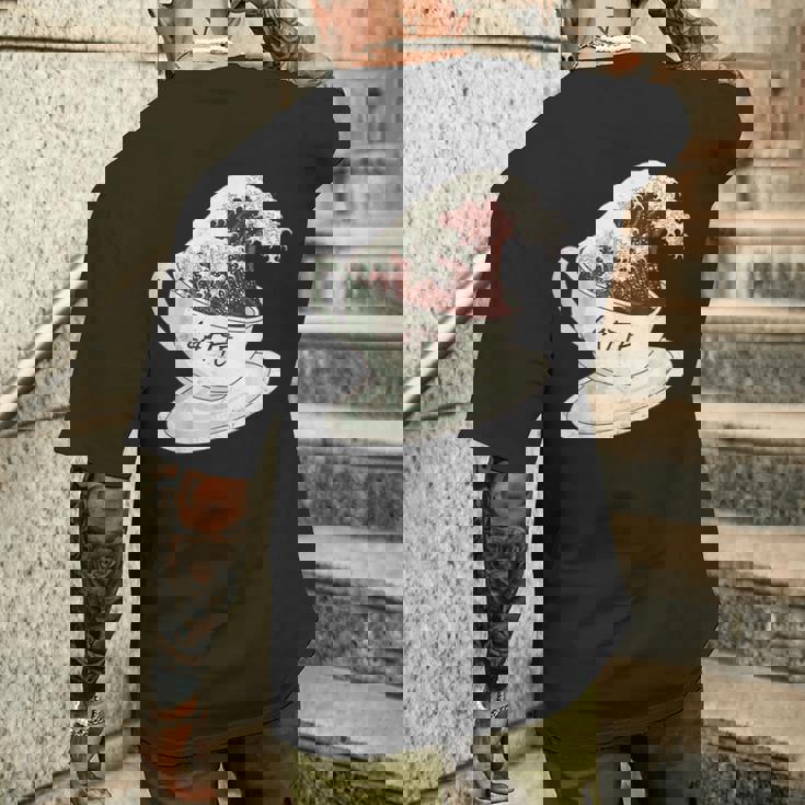 グレートウェーブ カフェラテ コーヒー カフェイン 神奈川 北斎 メンズTシャツ バックプリント 彼への贈り物