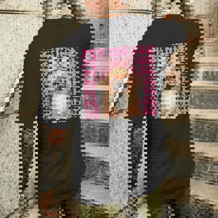 コケットボウ ペキニーズガール 犬 ママ 母の日 ピンク メンズTシャツ バックプリント 彼への贈り物