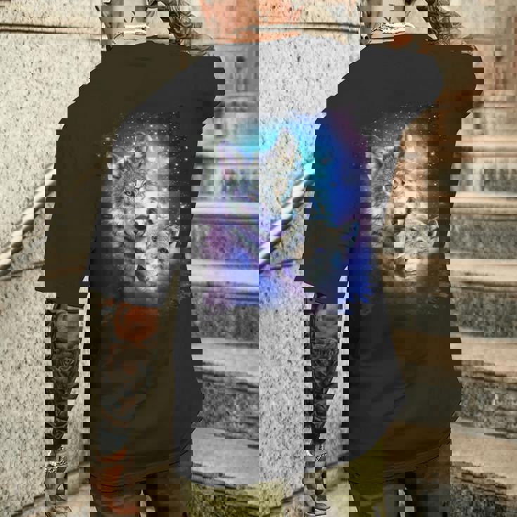 コズミックスペース オオカミ 家族 オオカミ 顔 メンズTシャツ バックプリント 彼への贈り物