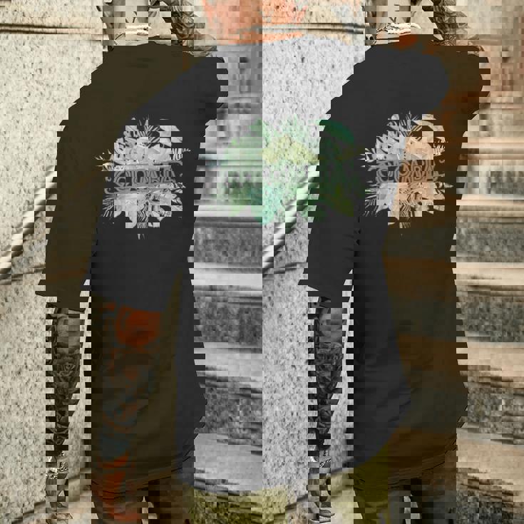 コロンビア ラテンアメリカ カリブ海 太平洋 エコツー リズム ギフト お土産 モンステラヤシ ビーチ ヤシの木 メンズTシャツ バックプリント 彼への贈り物