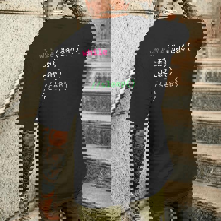 コンピュータサイエンスのpythonプログラマはコードの睡眠を食べます メンズTシャツ バックプリント 彼への贈り物