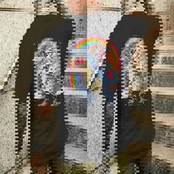 コーギー ユニコーン 恐竜 レックス キッズ ガールズ レインボー ギフト メンズTシャツ バックプリント 彼への贈り物