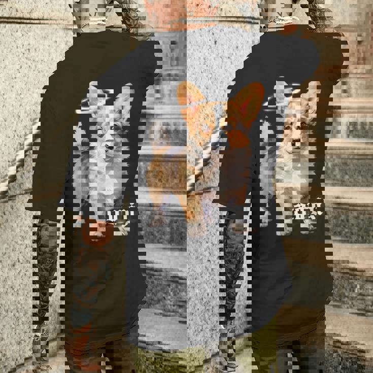 コーギー 天使 子犬 水彩 メンズTシャツ バックプリント 彼への贈り物