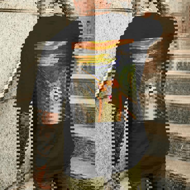 コーギー 面白いtシャツ 犬 ムンクの叫び かわいい メンズ 子供 おもしろ 服 グッズ ネタ わんこ メンズTシャツ バックプリント 彼への贈り物