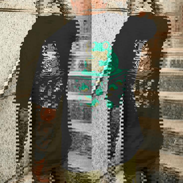 コーヒーとオタマジャクシのアートで面白い最高のお父さんカエル メンズTシャツ バックプリント 彼への贈り物