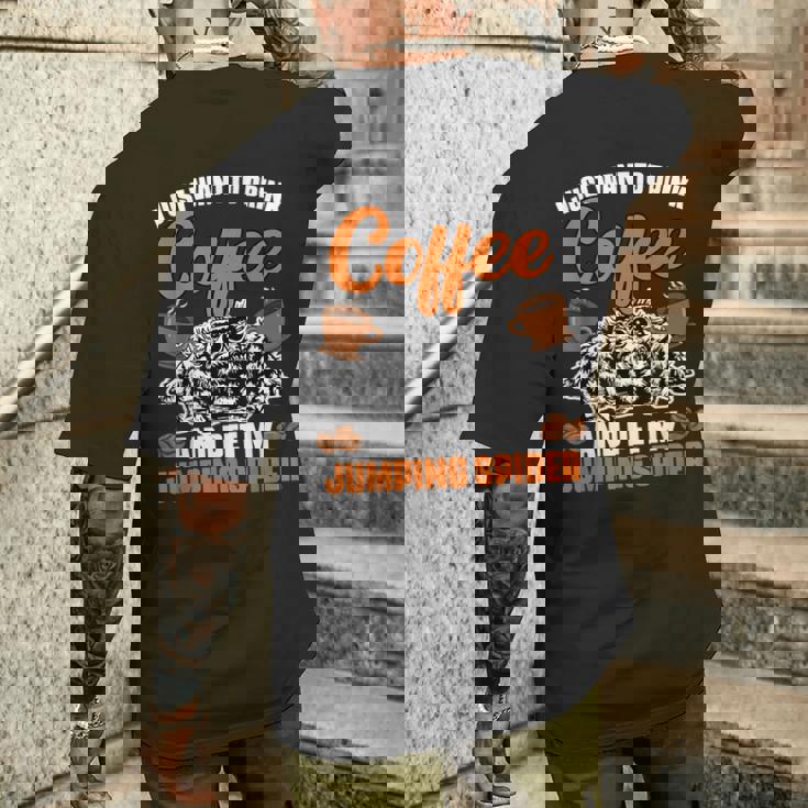 コーヒーを飲んで、面白いハエトリグモを撫でたいだけ メンズTシャツ バックプリント 彼への贈り物