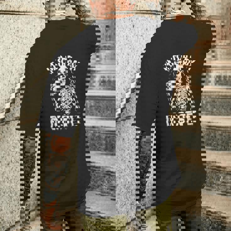 コーヒースケルトンとカフェイン中毒の覚悟はできてる メンズTシャツ バックプリント 彼への贈り物