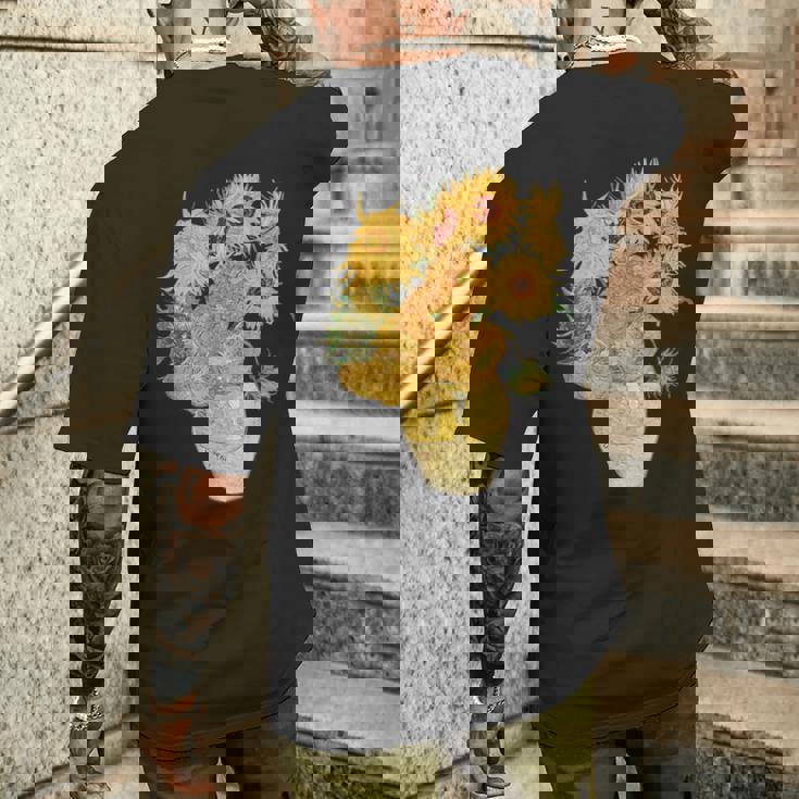 ゴッホ ひまわり 美的アート 鍬 絵画 グラフィック メンズTシャツ バックプリント 彼への贈り物