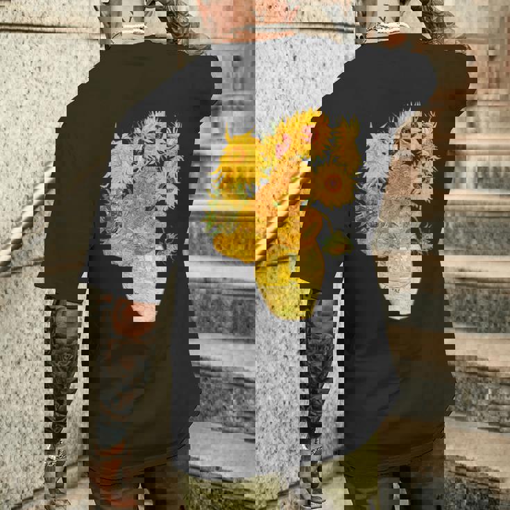 ゴッホのひまわりの現代美術の絵画 メンズTシャツ バックプリント 彼への贈り物