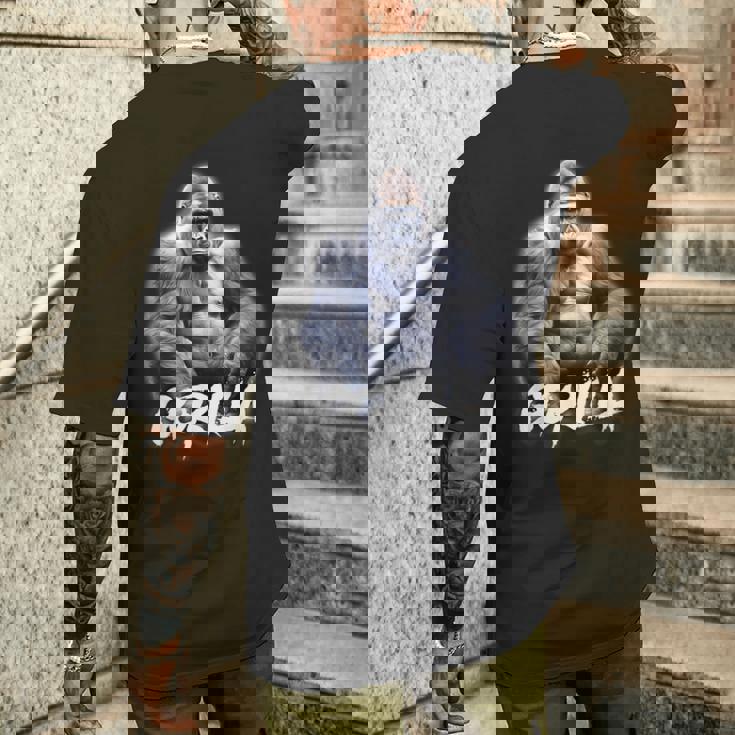 ゴリラ×シルバーバックゴリラ霊長類 メンズTシャツ バックプリント 彼への贈り物