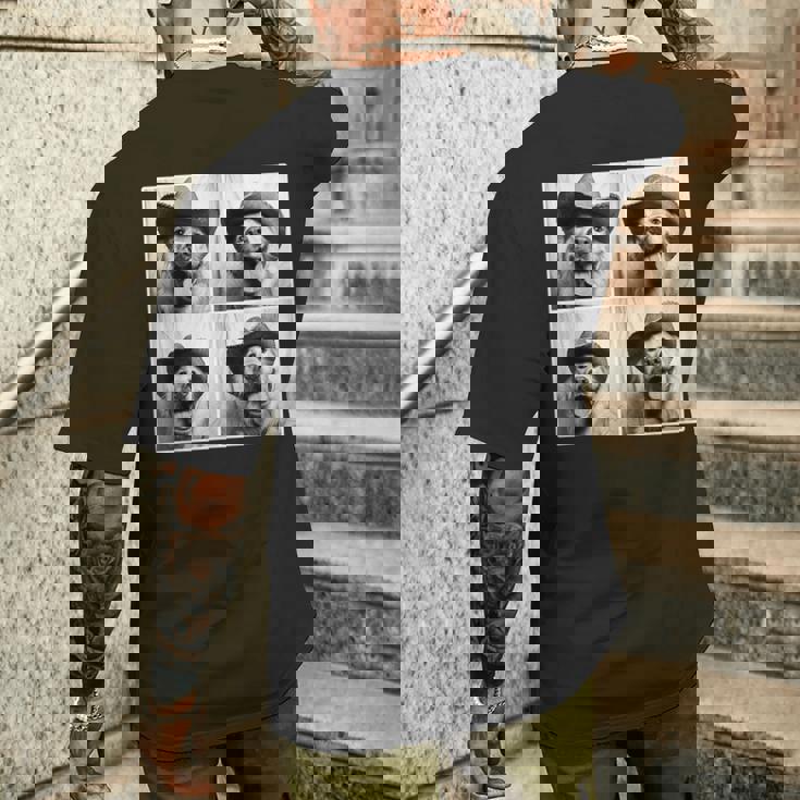 ゴールデンレトリバー カウボーイハット フォトブース セルフィー おもしろ犬 メンズTシャツ バックプリント 彼への贈り物