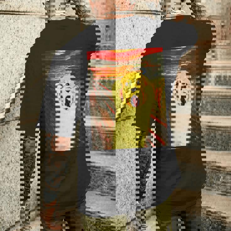 ゴールデンレトリバー 面白いtシャツ 犬 ムンクの叫び かわいい メンズ 子供 おもしろ 服 グッズ ネタ メンズTシャツ バックプリント 彼への贈り物