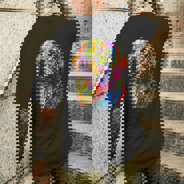 ゴールデン・レトリーバー 犬 カラフル ポップアート 犬好き メンズTシャツ バックプリント 彼への贈り物