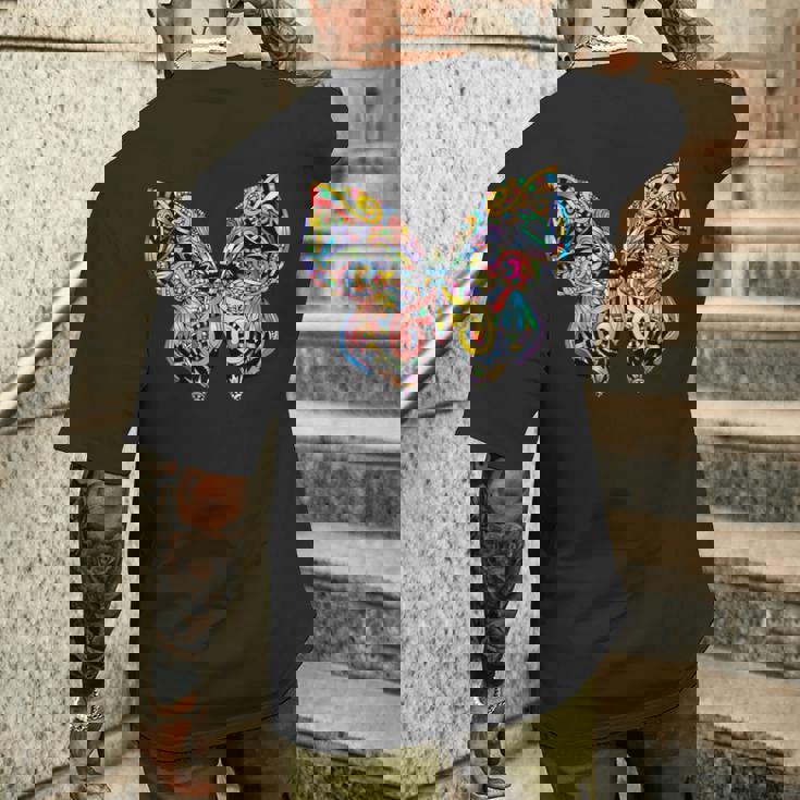 サイケデリック 蝶 神聖な曼荼羅デザイン チャクラ ラブアート メンズTシャツ バックプリント 彼への贈り物