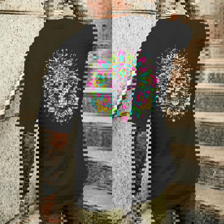 サイケデリックシュガースカルtシャツ 鮮やかでカラフルな死者の日 メンズTシャツ バックプリント 彼への贈り物