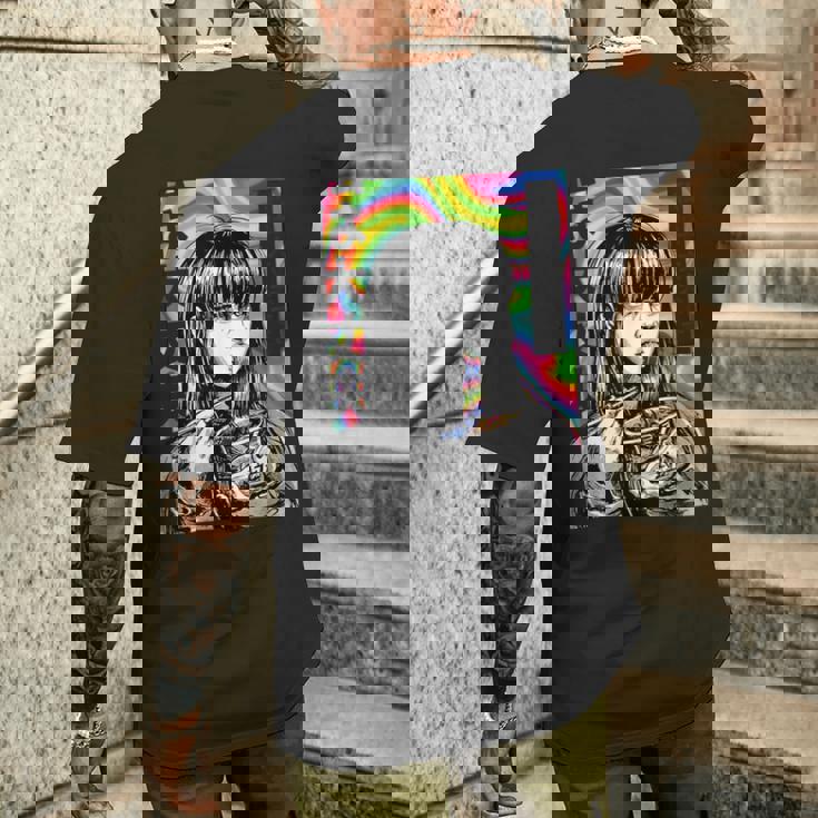 サイケデリック・ラーメン・アニメ・ガール マンガ・インスタント・ヌードル・ガール メンズTシャツ バックプリント 彼への贈り物