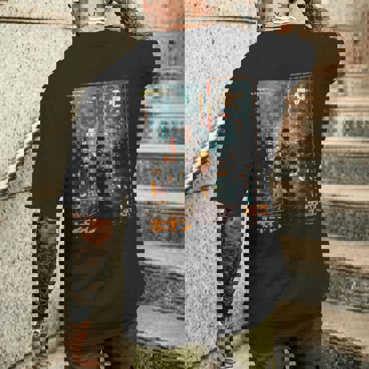 サイバーパンク の 都会 の 日本の ヴェイパーウェーブ の レトロ フューチャー メンズTシャツ バックプリント 彼への贈り物