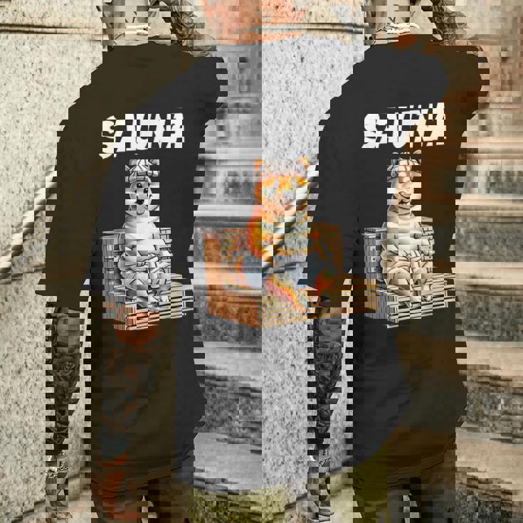 サウナauna さうな 整う アウトドア 焚火 おもしろ 犬 柴犬好き 柴犬 名言 文字 面白い ふざけた ネタ メンズTシャツ バックプリント 彼への贈り物