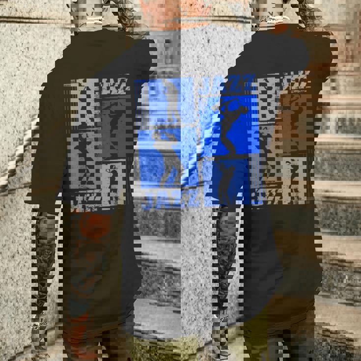 サクソフォーン奏者ジャズミュージシャンブルーミュージック メンズTシャツ バックプリント 彼への贈り物