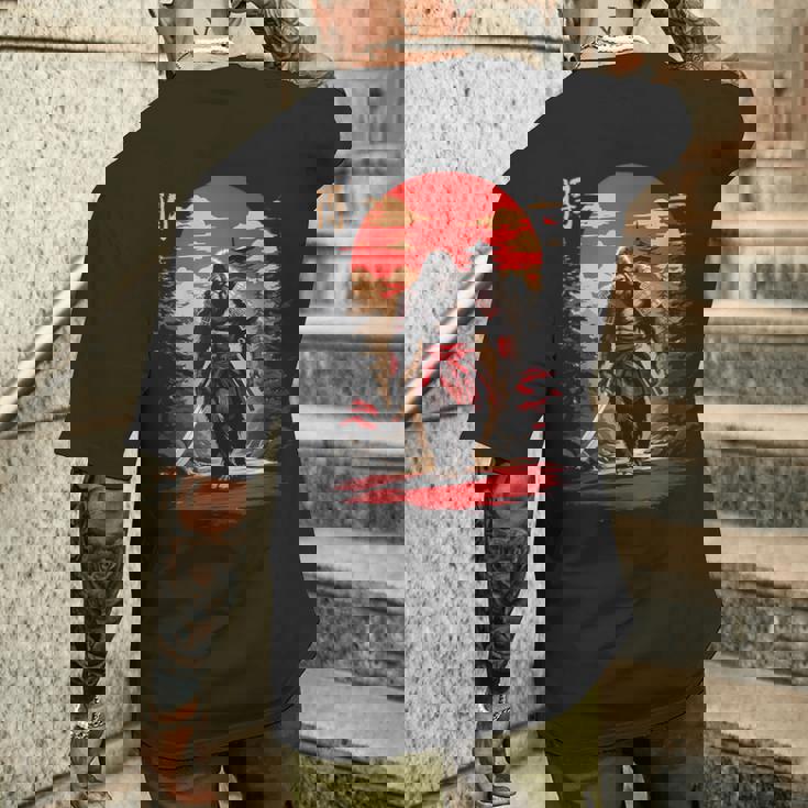 サムライビッグフット 日本のヴィンテージデザイン 面白い浮世絵アート メンズTシャツ バックプリント 彼への贈り物