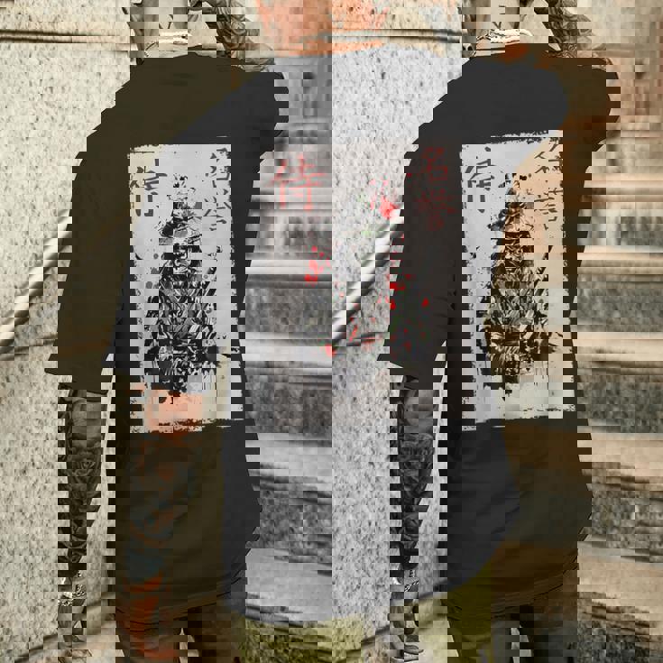 サムライ戦士 カエル グラフィック カッコいい 日本美術 カエル メンズTシャツ バックプリント 彼への贈り物