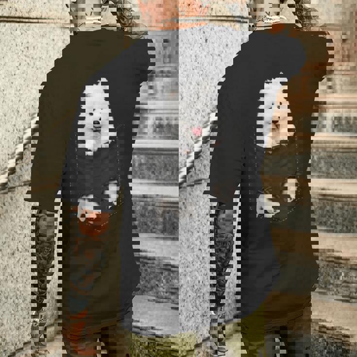 サモエド犬愛好家のためのポケットの中の面白いサモエド メンズTシャツ バックプリント 彼への贈り物