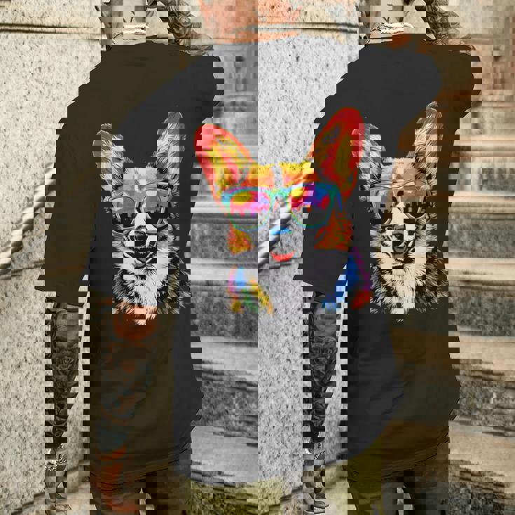 サングラスとコーギー ウェルシュ・コーギー犬 甘いウェルシュ・コーギー メンズTシャツ バックプリント 彼への贈り物